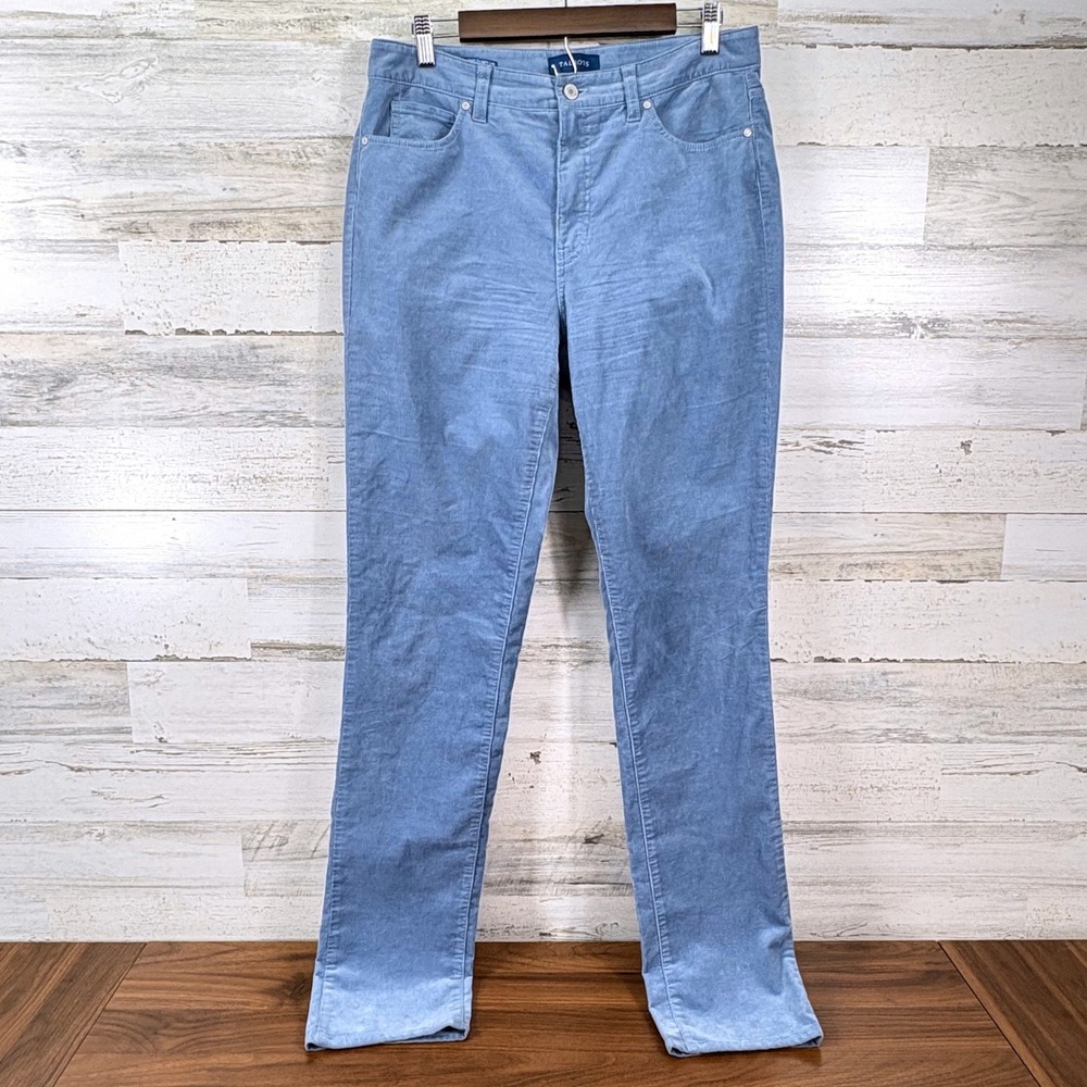 Talbots Corduroy Pants Womens 8L Blue High-Waist Straight-Leg Long Preppy